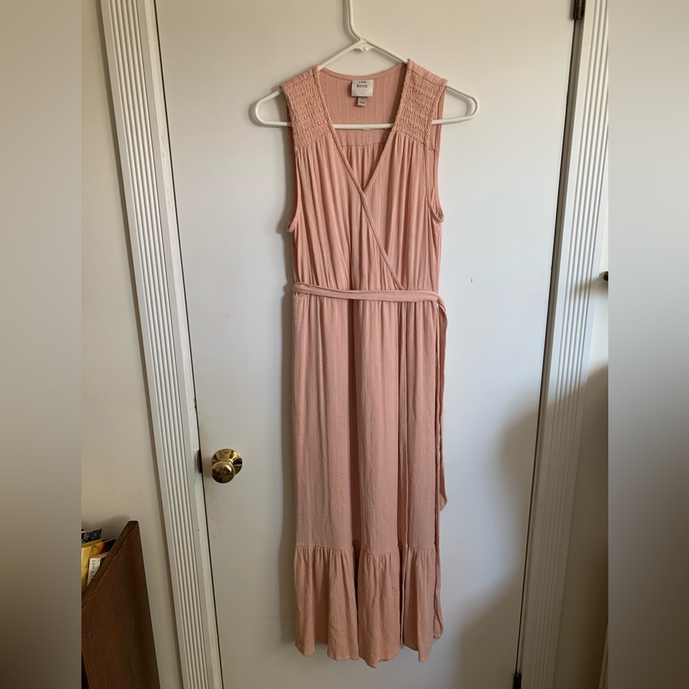 Knox Rose size S maxi dress blush pink with elastic waist and belt